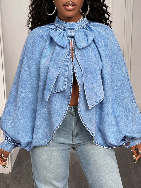 Bowknot Denim Cape Top