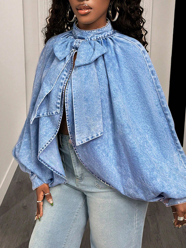 Bowknot Denim Cape Top
