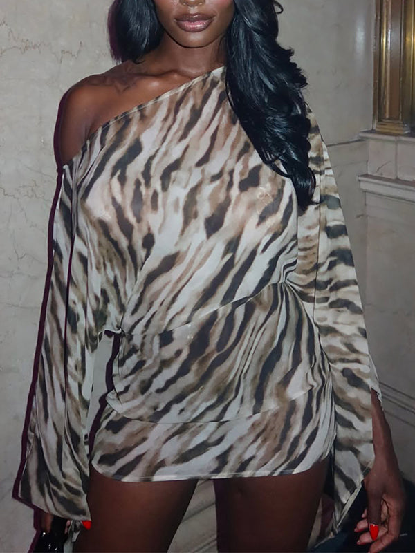 Printed Boat-Neck Dress