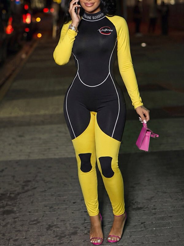 Colorblock Mock-Neck Jumpsuit