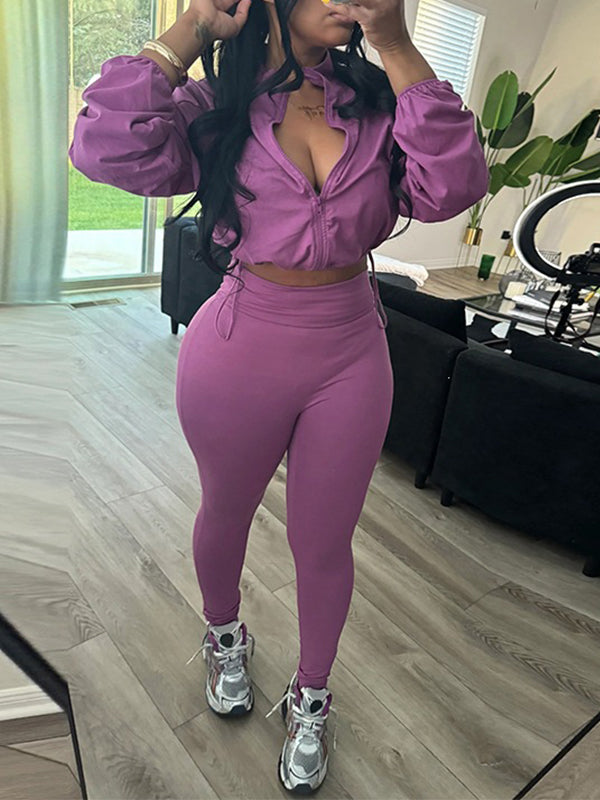 Solid Zip-Front Jacket & Pants Set