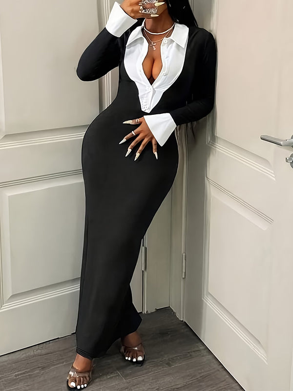 Two-Tone Combo Bodycon Dress