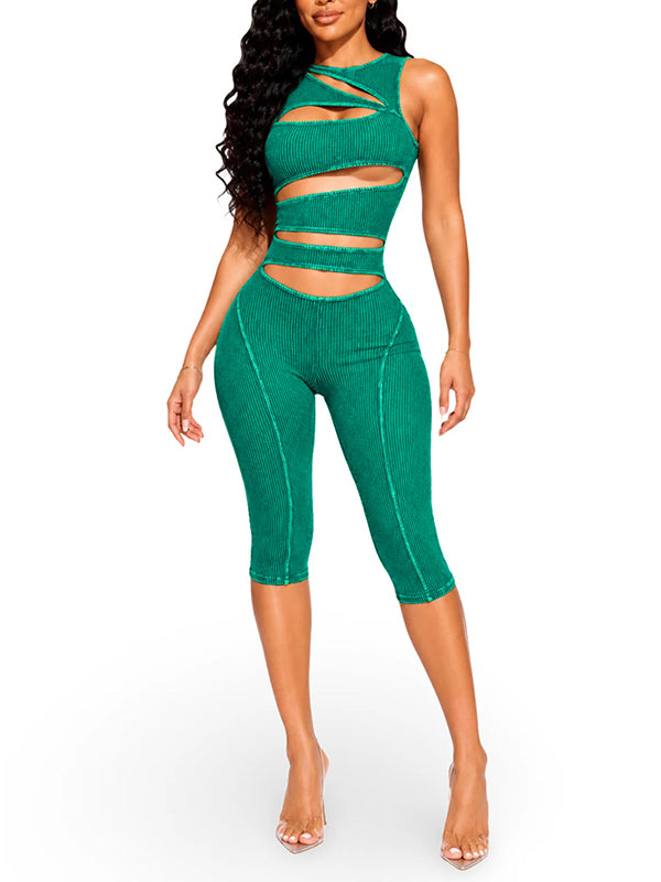 Wash Cutout Sleeveless Capri Jumpsuit