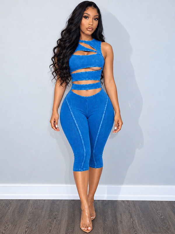 Wash Cutout Sleeveless Capri Jumpsuit