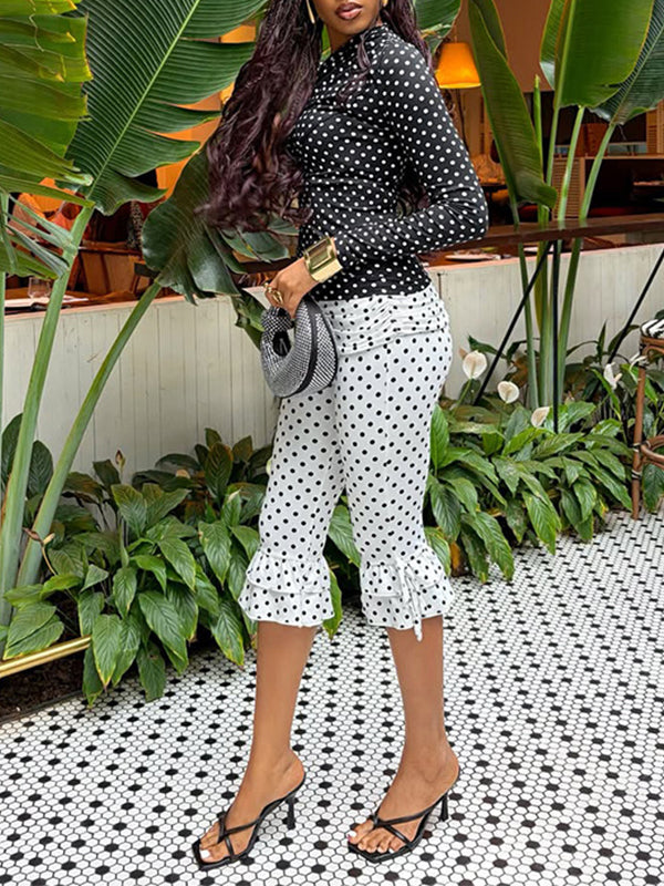 Dot Ruched Capri Pants Set