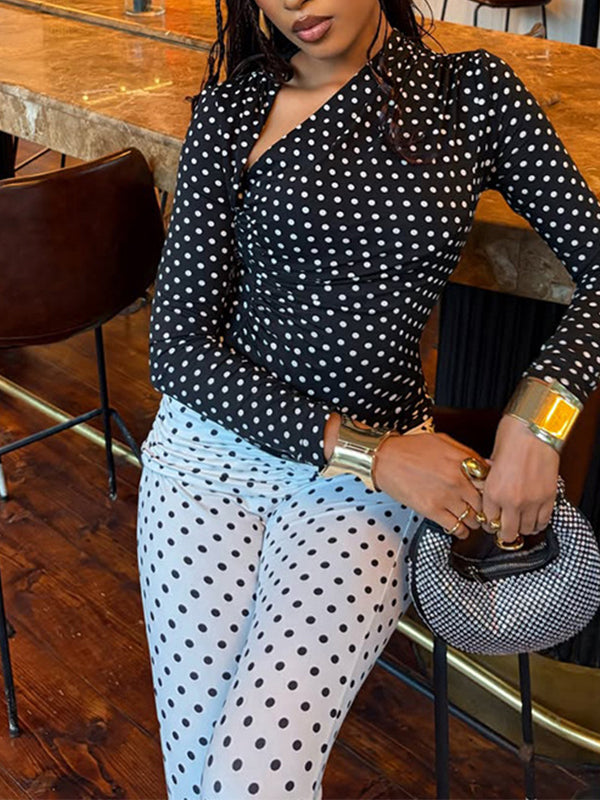Dot Ruched Capri Pants Set