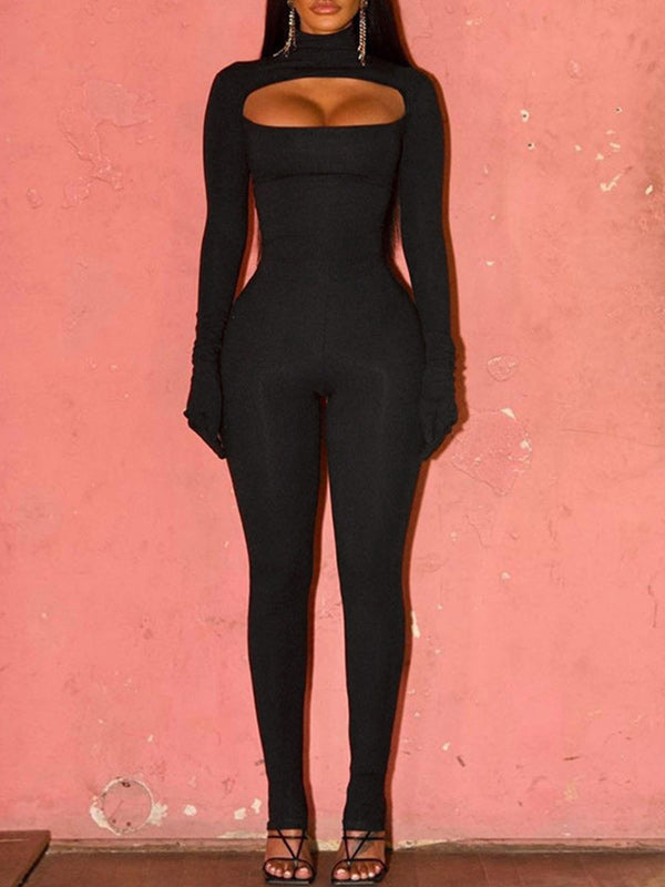 Solid Cutout Skinny Jumpsuit