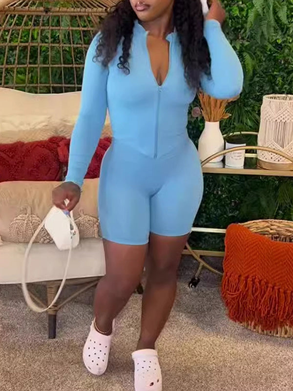 Solid Zip Top & Shorts Set