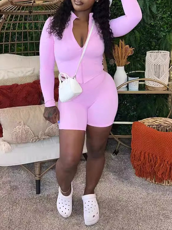 Solid Zip Top & Shorts Set