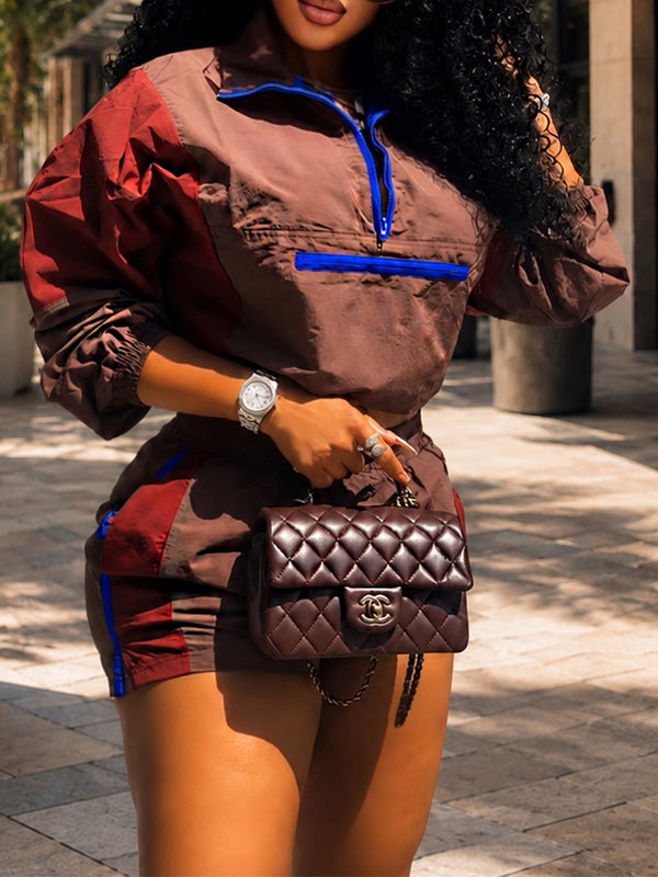Colorblock Zip Top & Shorts Set