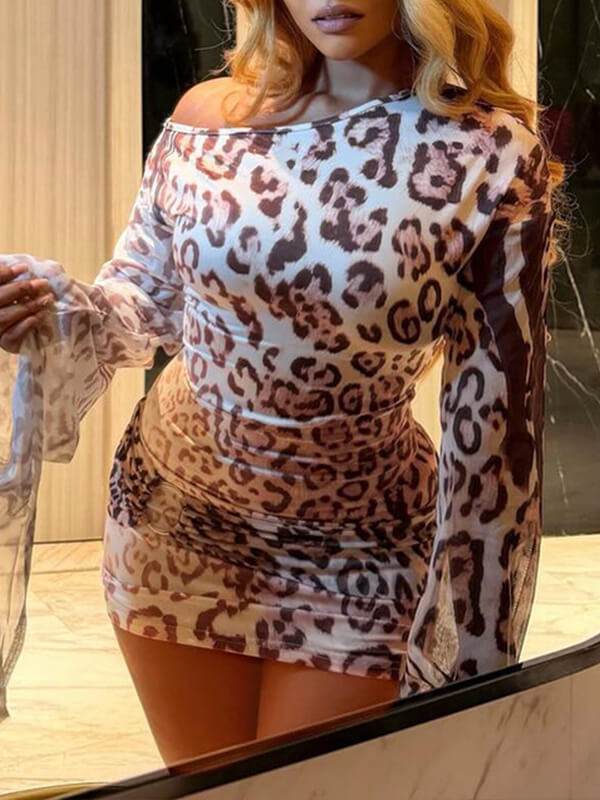 Leopard Boat-Neck Dress