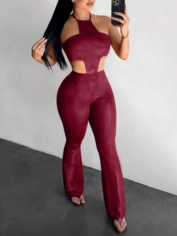 Metallic Cutout Halter Jumpsuit