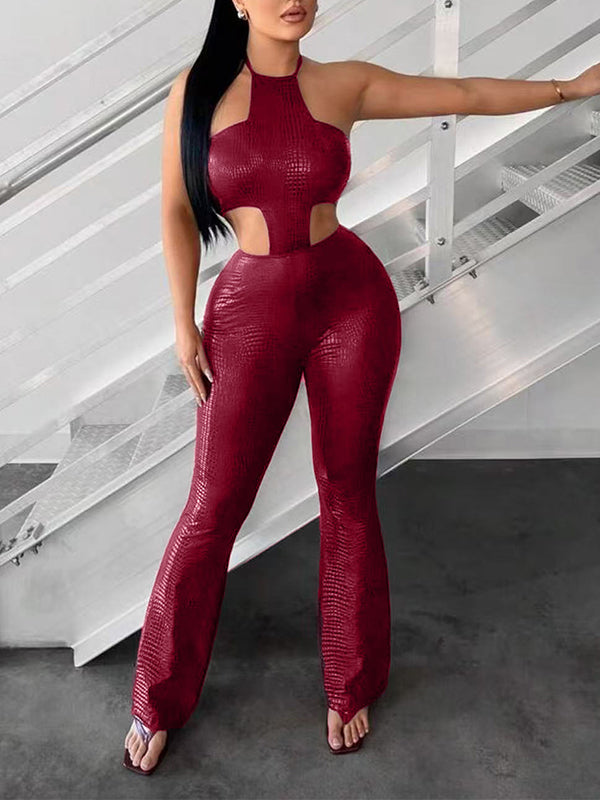 Metallic Cutout Halter Jumpsuit