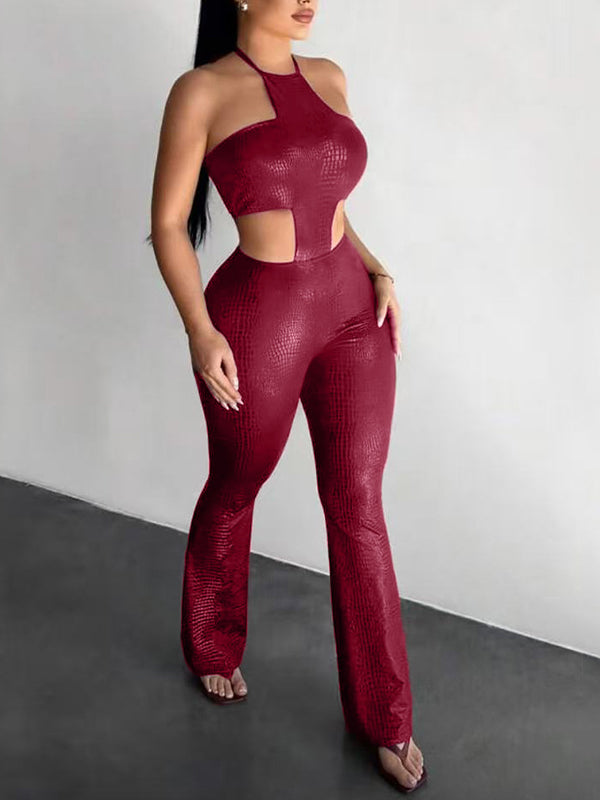 Metallic Cutout Halter Jumpsuit