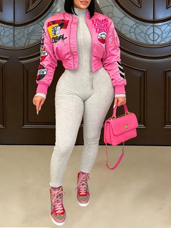 Printed Zip-Front Bomber Jacket