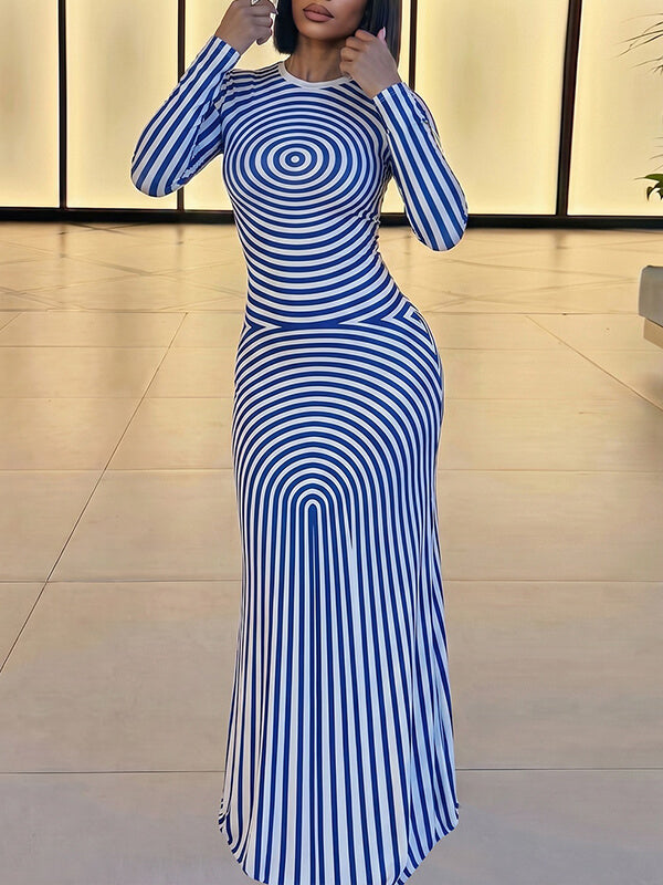 Printed Round-Neck Maxi Dress