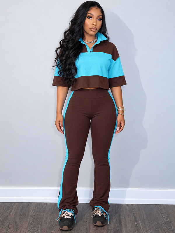 Two-Tone Polo Top & Pants Set