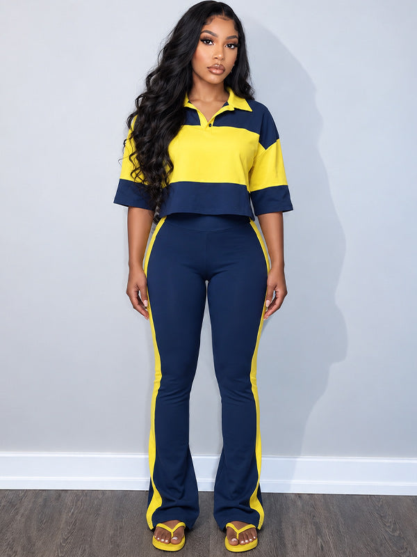 Two-Tone Polo Top & Pants Set