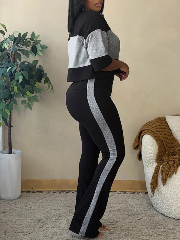 Two-Tone Polo Top & Pants Set