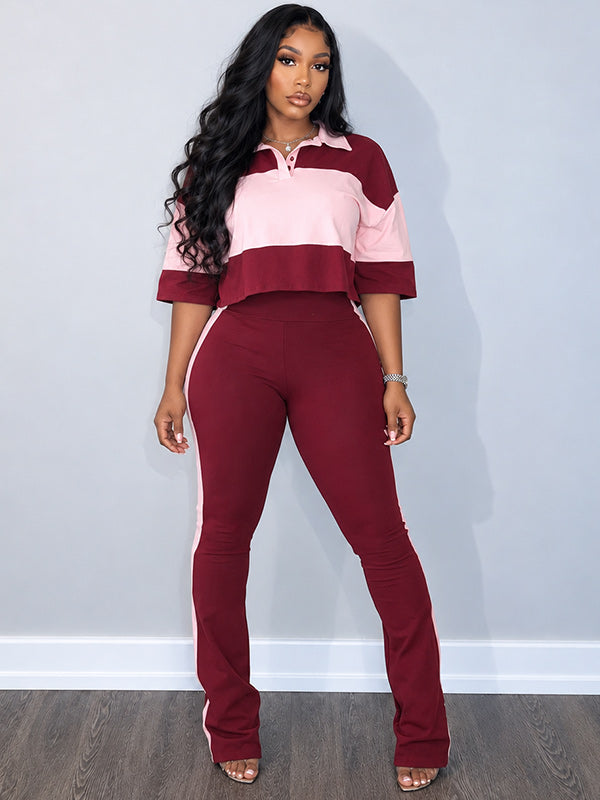 Two-Tone Polo Top & Pants Set