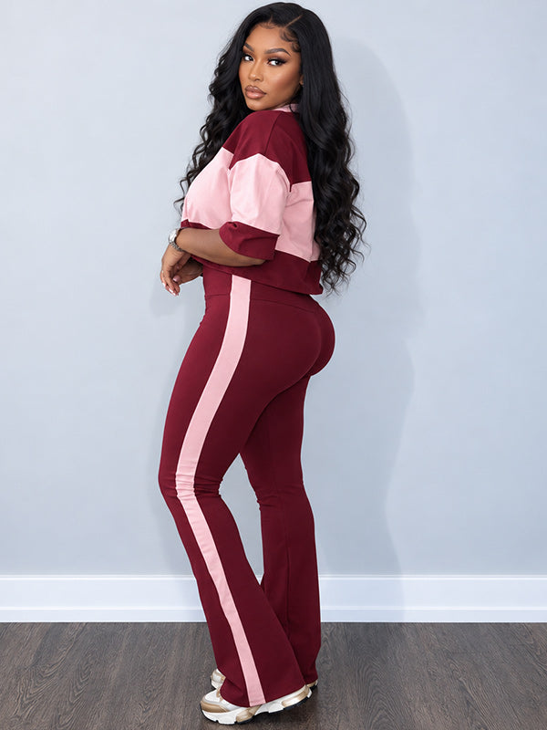 Two-Tone Polo Top & Pants Set