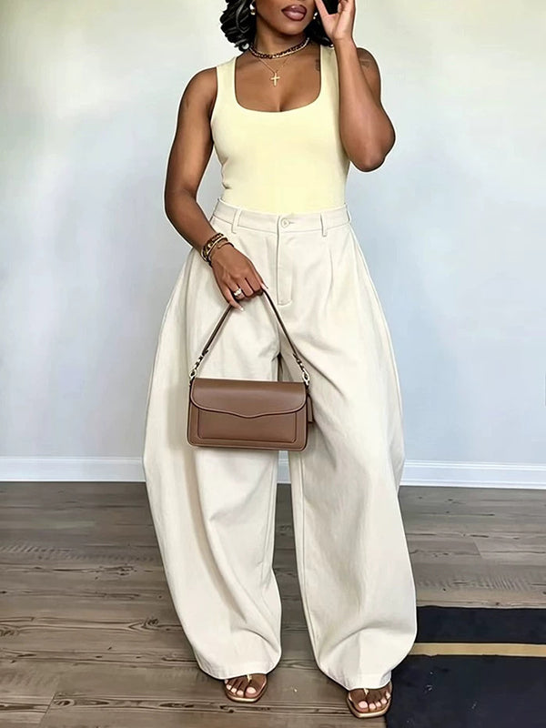 Solid Wide-Leg Pants