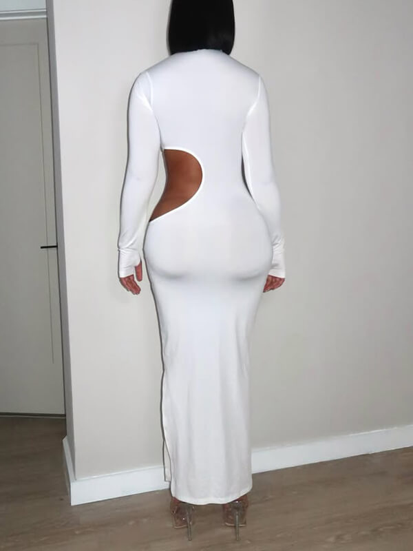 Solid Mock-Neck Cutout Dress