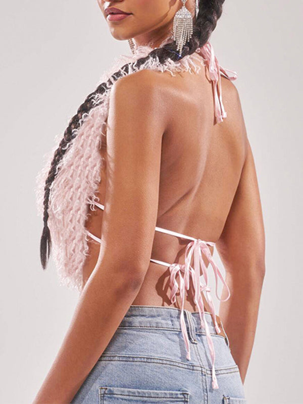 Faux-Fur Halter Top