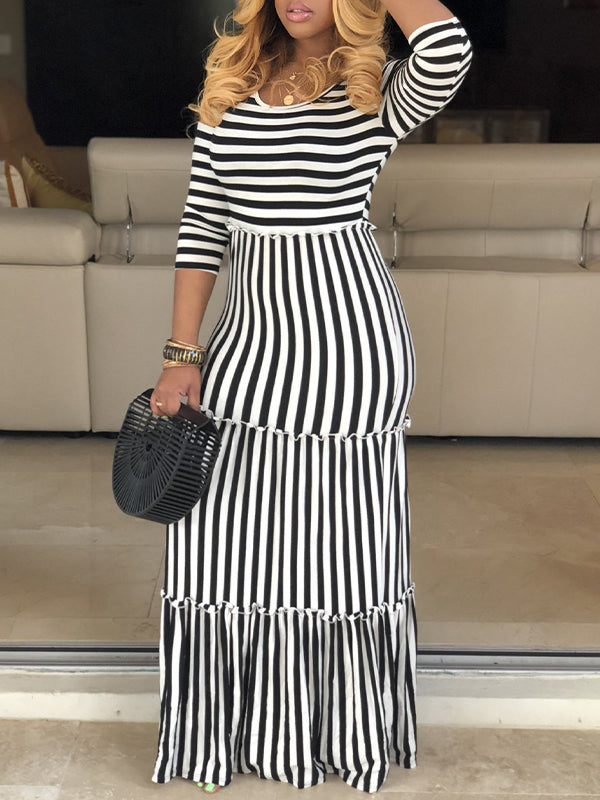 Stripe Combo Ruffle Dress