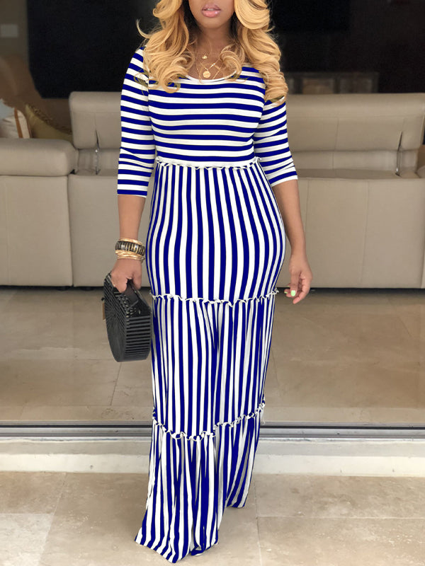 Stripe Combo Ruffle Dress