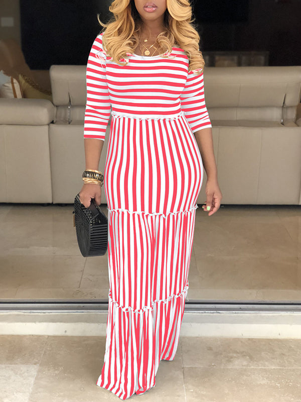 Stripe Combo Ruffle Dress