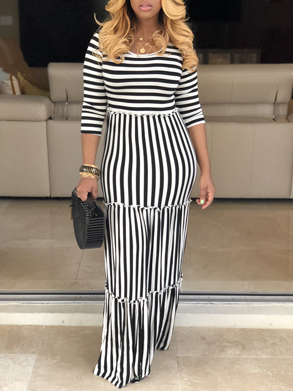 Stripe Combo Ruffle Dress