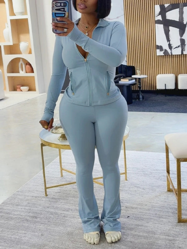 Solid Zip Top & Pants Set