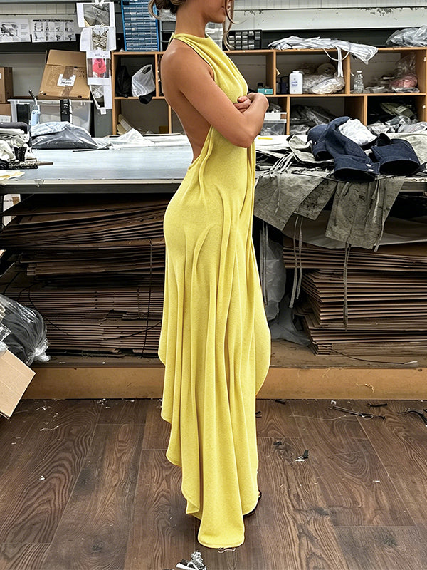 Solid Ruched Sleeveless Dress