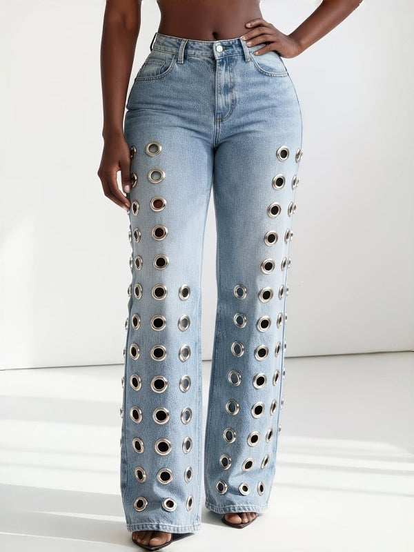 Eyelet Straight Jeans