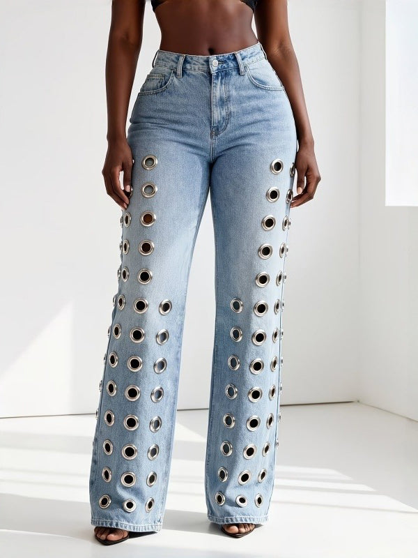 Eyelet Straight Jeans