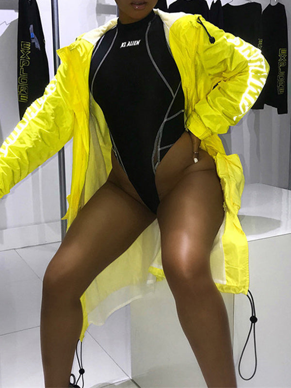 Letter-Print Sheer-Combo Bodysuit