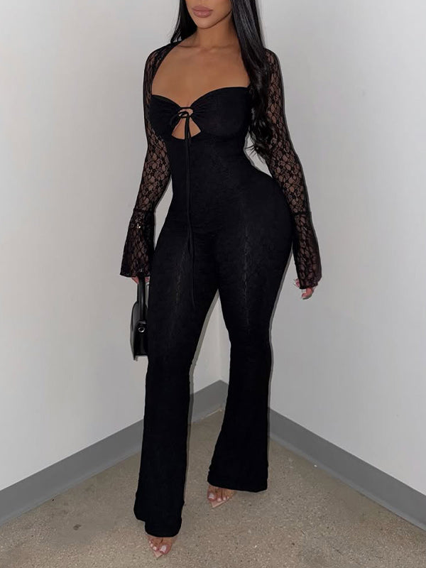 Lace Cutout Tied Jumpsuit