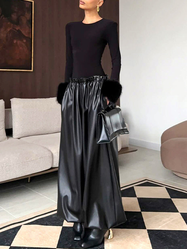 Faux-Leather Wide-Leg Pants