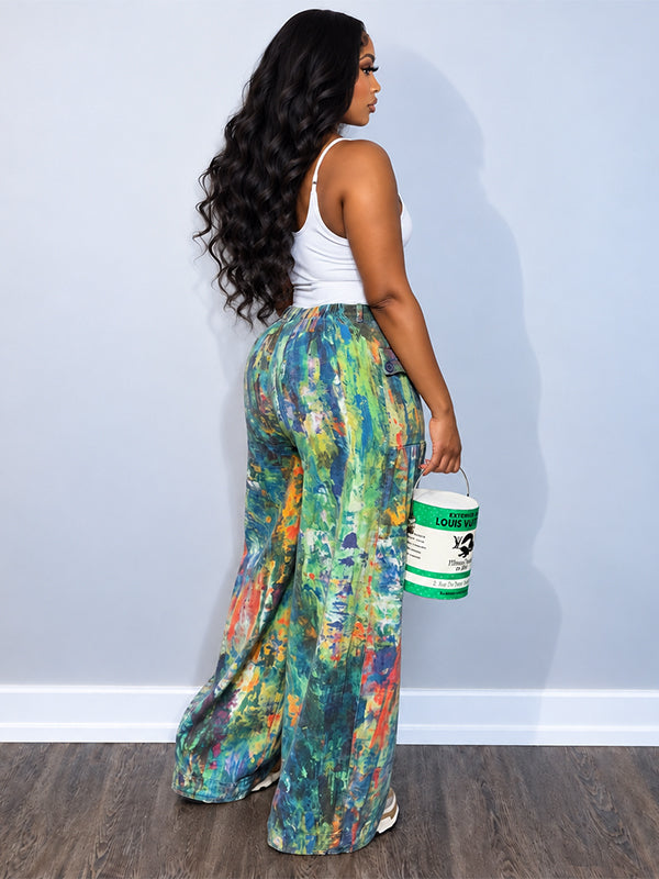 Printed Wide-Leg Cargo Pants