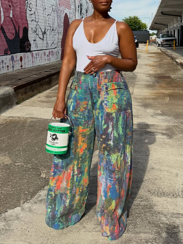 Printed Wide-Leg Cargo Pants
