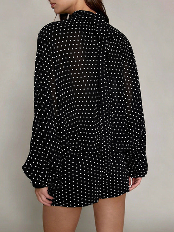 Dot Tie-Neck Top & Shorts Set