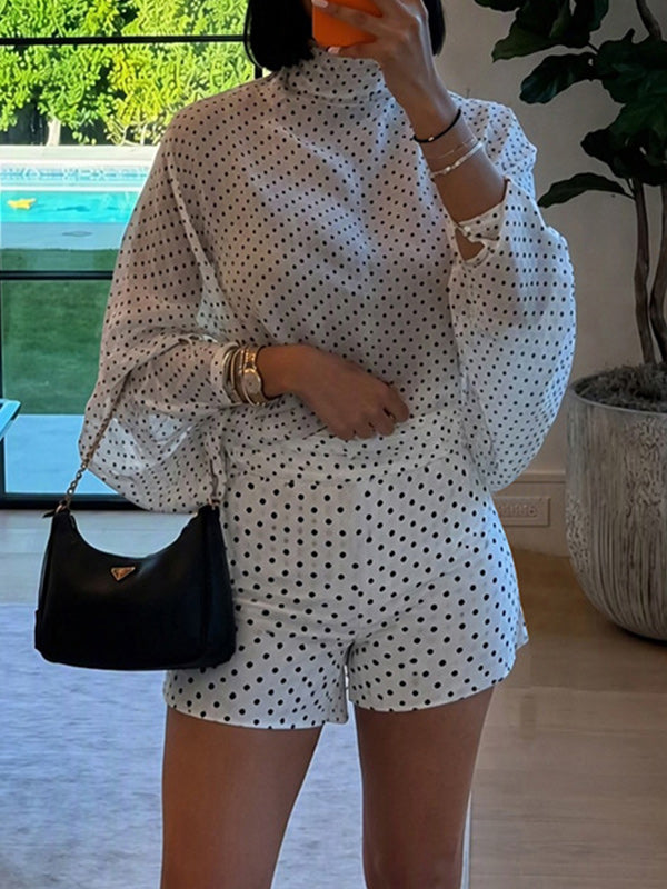 Dot Tie-Neck Top & Shorts Set