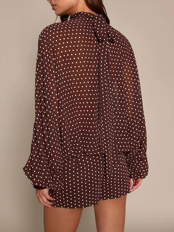 Dot Tie-Neck Top & Shorts Set