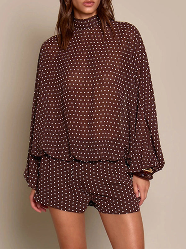 Dot Tie-Neck Top & Shorts Set