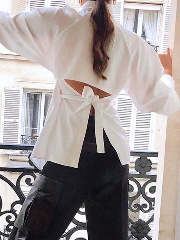 Solid Cutout Tied Shirt