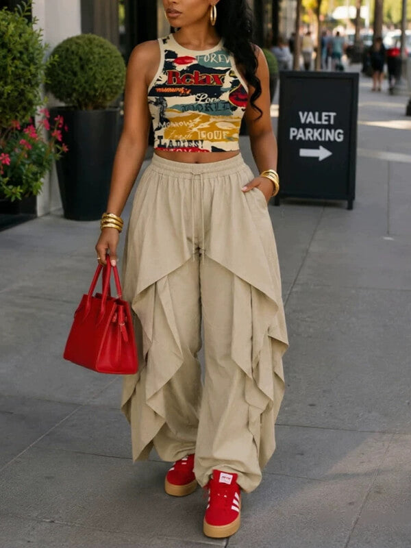 Ruffle Wide-Leg Pants
