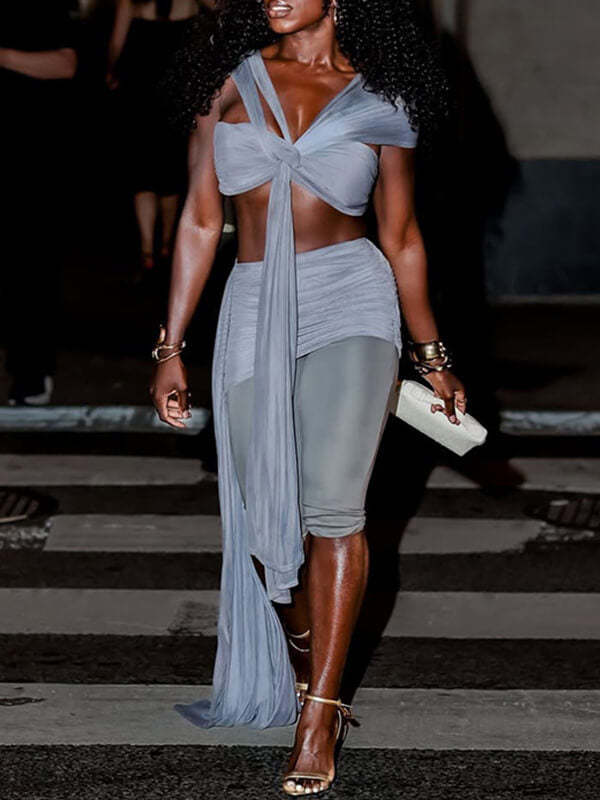 Sheer Tied Crop Top & Capri Pants Set