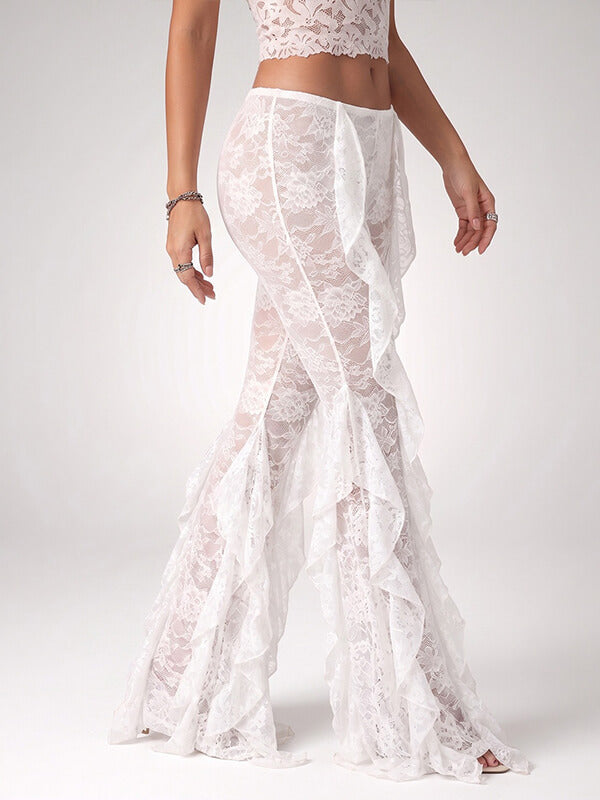 Ruffle Lace Flared Pants