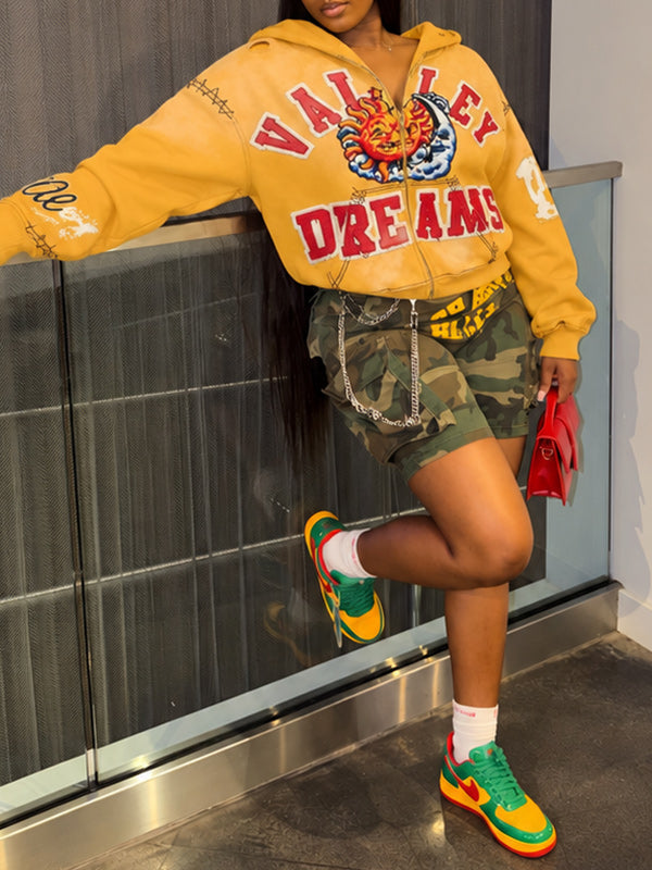 Printed Zip-Front Hoodie
